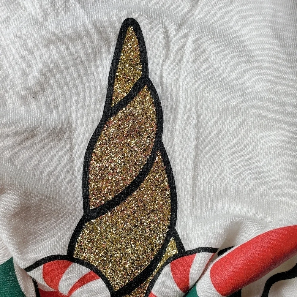 Justice Girls Christmas Holiday Unicorn Long Sleeve Tee Shirt Size 12 EUC